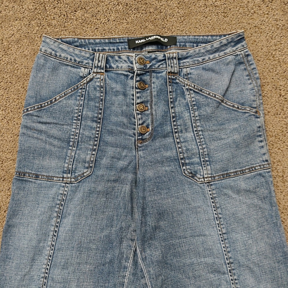 Karl Lagerfeld Paris Womens 12P Blue Wide Leg Crop Button Fly Jeans LQ5T2249 - Picture 3 of 15
